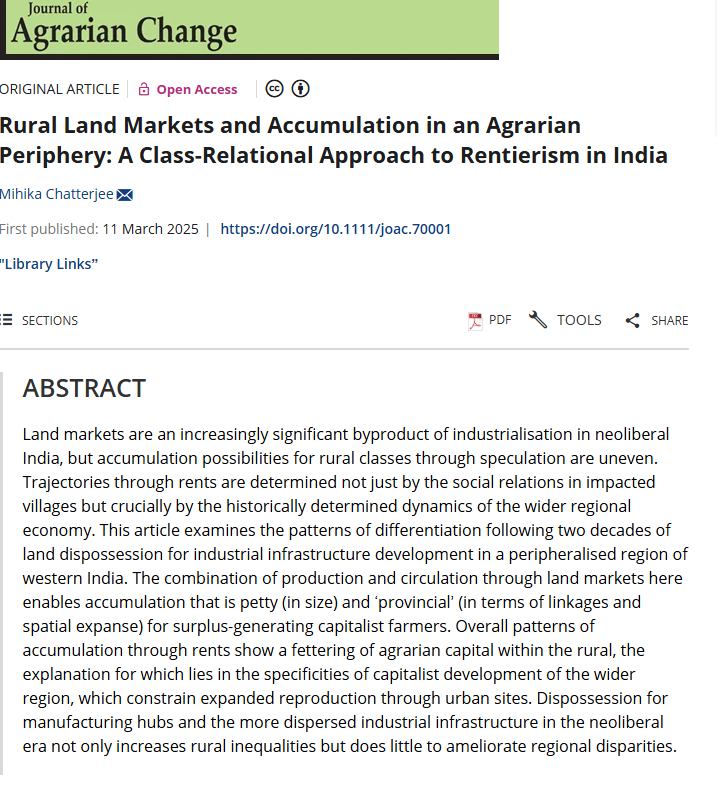 Spatialised industrial strategies usually aim to bring about 'balanced regional growth'. My new paper in JAC looks at how different combinations of such strategies play out in agrarian peripheries. Open access, here: doi.org/10.1111/joac.7…
