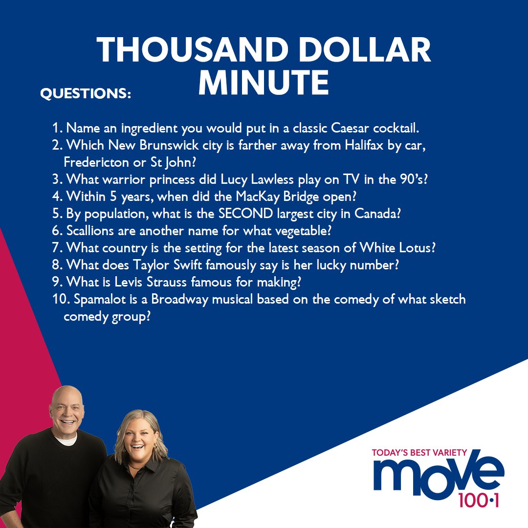 Move100Halifax's tweet photo. 7/10 for 1st time player Diane Fergus! How did you do?
๐ฐ $1000 up for grabs tomorrow at 7!
๐ป #ListenLive on the @iheartradioca app!
๐ฃ๏ธ Ask your smart speaker to play 'MOVE 100 Halifax'
- Erin & Peter #MOVEMornings https://t.co/rSyNC24NSj