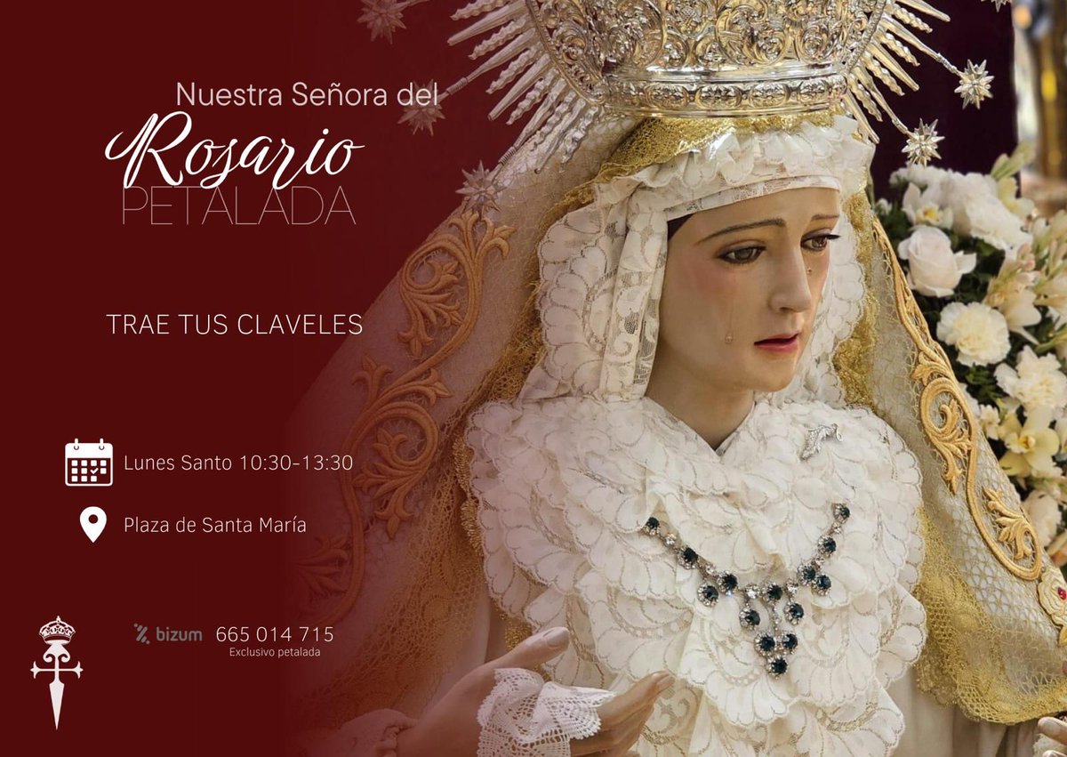 🌹| Petalada Virgen del Rosario

Nuestro grupo joven está preparando la petalada a Nuestra Señora del Rosario en la calle Concepción.

¿Quieres formar parte?

📲 Bizum 665 014 715
⏩️ Trae tus claveles.
📍 Lunes Santo, a partir de las 10:30h en Plaza Santa María.