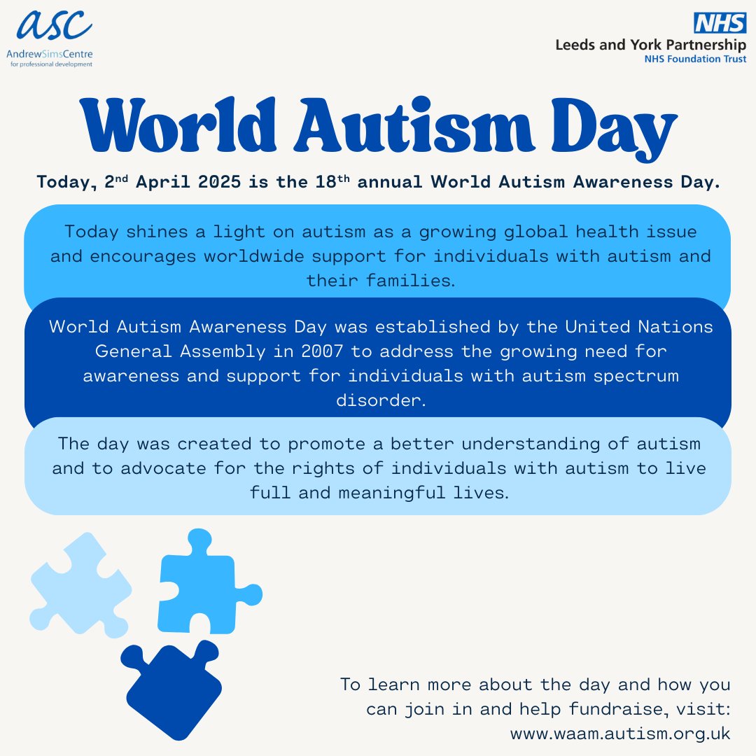 Every April, we celebrate World Autism Month, beginning with the United Nations-sanctioned World Autism Awareness Day on April 2nd. This year marks the 18th annual Autism Awareness Day.

To learn more about the day and how to join in, visit: waam.autism.org.uk