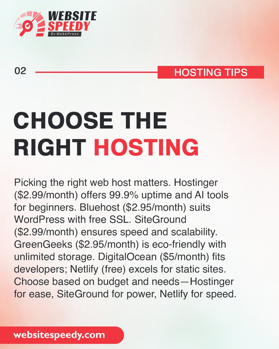 WebsiteSpeedy's tweet image. 🚀 Want to make the most out of your web hosting?
Check out these 4 tips and tricks to optimize your hosting experience and boost website performance!

Visit our website - websitespeedy.com

#WebHostingTips #WebsiteSpeedy #HostingOptimization #WebsitePerformance