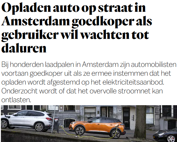Elektrische auto opladen in daluren wordt goedkoper 👌 parool.nl/amsterdam/opla…
Bij 1/4 van de laadsessies bespaar je zo'n 10% aan laadkosten 😃

Is het niet nog beter om auto's ook stroom terug te laten geven in piekuren, waar mogelijk? 🤔 #Amsterdam #energietransitie