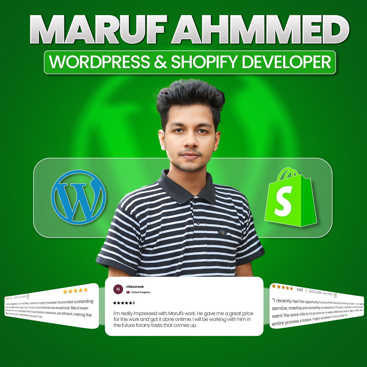 Meet Maruf Ahmmed, your expert WordPress &amp; Shopify Developer! Whether you need a high-converting Shopify store or a dynamic WordPress website, Maruf delivers top-notch solutions with ⭐⭐⭐⭐⭐ client satisfaction!

📌 Custom Shopify &amp; WordPress Development