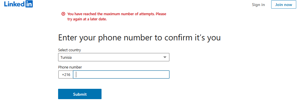 Radhouan_A's tweet photo. @sentwistle1419 @LinkedInHelp @LinkedIn @LinkedInHelp @LinkedIn
You demand ID verification to restore my account
- But your phone verification blocks me after ONE attempt
- "Maximum tries reached" error for 15+ days
- Your help center ALWAYS errors: "Sorry, error creating your case" https://t.co/n8EuVXKlGH