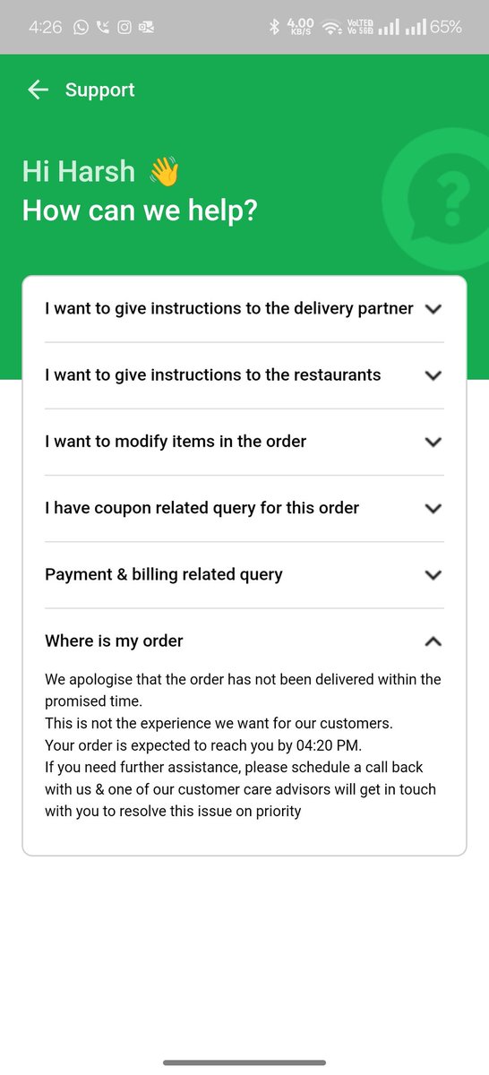 ux_ansh's tweet photo. @Olacabs why don't you guys stop your food services? Cause looking at the platform you have built it should have been dead by now!
Ordering food was the first mistake I made and expecting support was the biggest. The food is delayed, no option to contact support not even bot! https://t.co/IAfPcsNkwJ