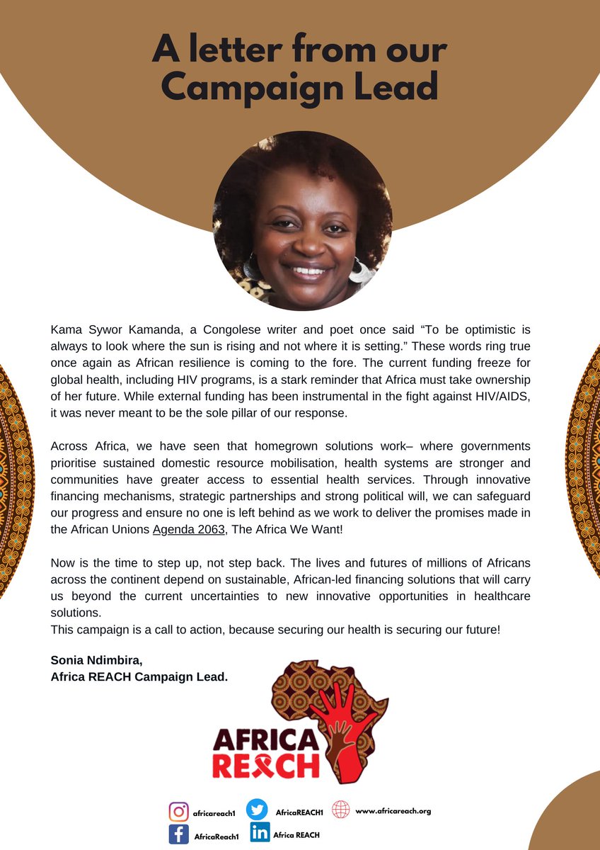 Our Campaign Lead, Sonia Ndimbira shares an important message on why Africa must take ownership of its health financing. Read her call to action on sustainable, African-led solutions to health and the HIV response: africareach.org/the-urgent-nee…