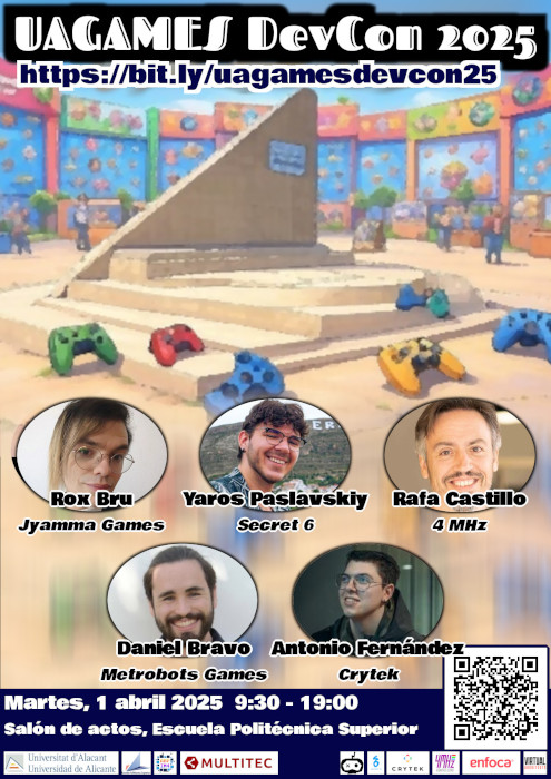Mañana,1 abril 2025 #UAGamesDevCon2025

- 5 #Charlas profesionales de #Videojuegos con <a href="/antojbf/">anto.jbf</a>,<a href="/Azicuetano/">Rafa Castillo</a>,<a href="/yarosisisi/">Yaros 🪴</a>,<a href="/Daninimas1/">Daninimas</a>,<a href="/Rox_GD/">La Roxalia</a>
- Exposición interactiva de 9 proyectos en desarrollo

¡No te lo pierdas!

bit.ly/uagamesdevcon25

#GameDev #IndieDev #UAGames #Eventos