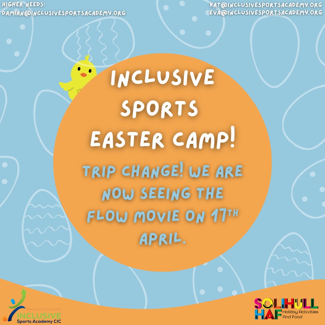 NOTICE

We have a slight change of plans on our Inclusive Easter Camp. On Thursday 17th April we will now be seeing the Flow movie, whereas previously we were planning on seeing the Minecraft movie. All other details will remain the same.

We apologise for any inconvenience.