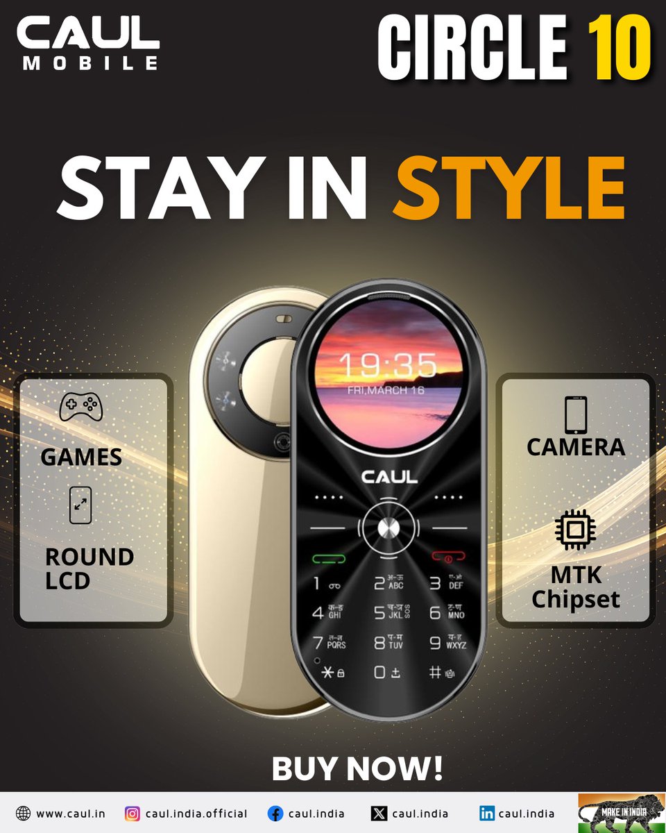 CaulIndia's tweet image. Meet the Circle10 Mobile – sleek, stylish &amp;amp; smart! ✨ With a vibrant round LCD, glossy finish, &amp;amp; a powerful LED torch, it&apos;s where style meets innovation! 

For inquiries, contact us at +91-9990330058

#MobileInnovation #SleekDesign #SmartFeatures #LEDTorch #GlossyFinish #RoundLCD