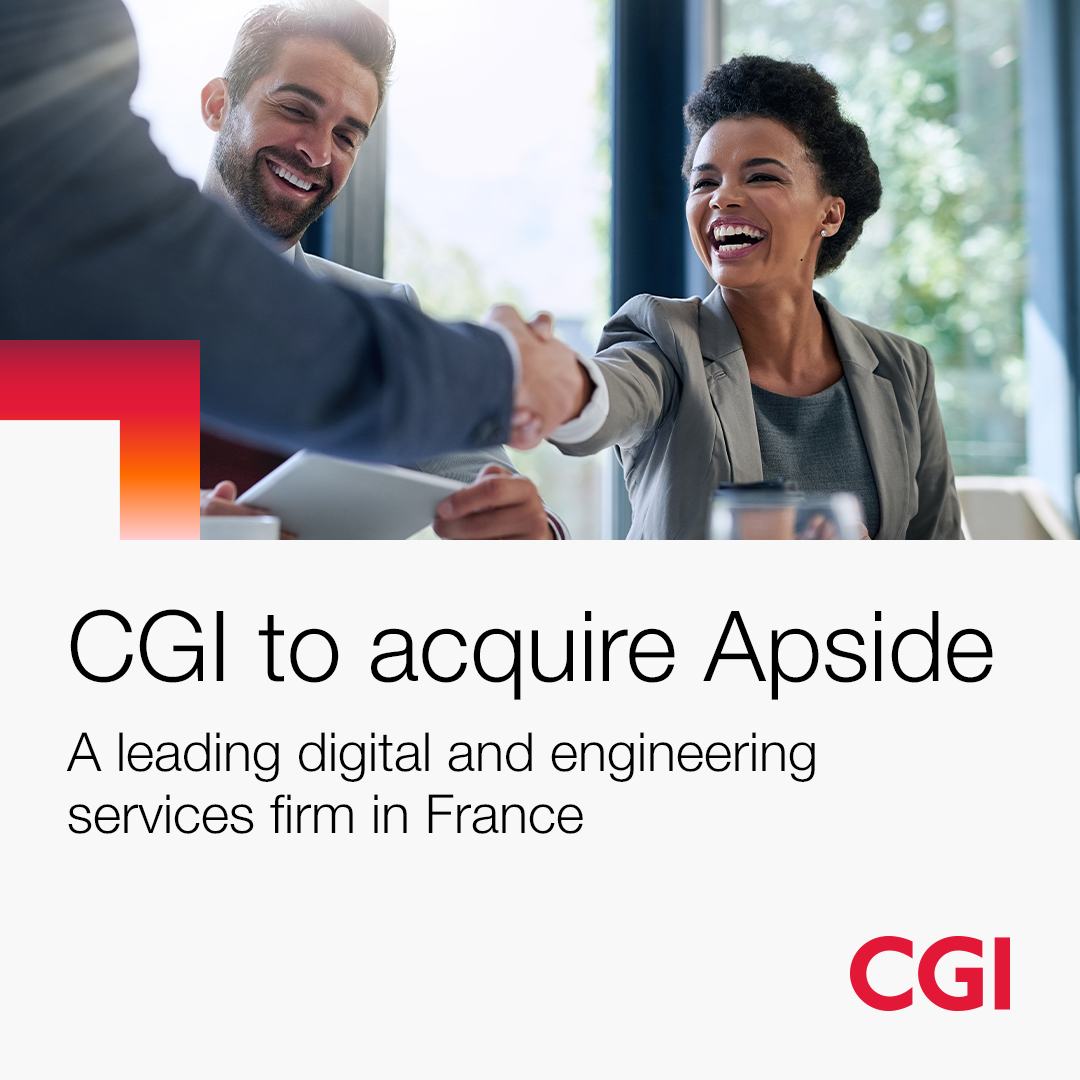 CGI Global (@cgi_global) on Twitter photo CGI is pleased to announce that it entered into an agreement for the acquisition of <a href="/ApsideGroupe/">Apside Groupe</a>, a France-based leading digital and engineering services firm with deep industry deep industry knowledge and technology expertise. Read the release: go.cgi.com/4iLBcb3 CGI is pleased to announce that it entered into an agreement for the acquisition of <a href="/ApsideGroupe/">Apside Groupe</a>, a France-based leading digital and engineering services firm with deep industry deep industry knowledge and technology expertise. Read the release: go.cgi.com/4iLBcb3