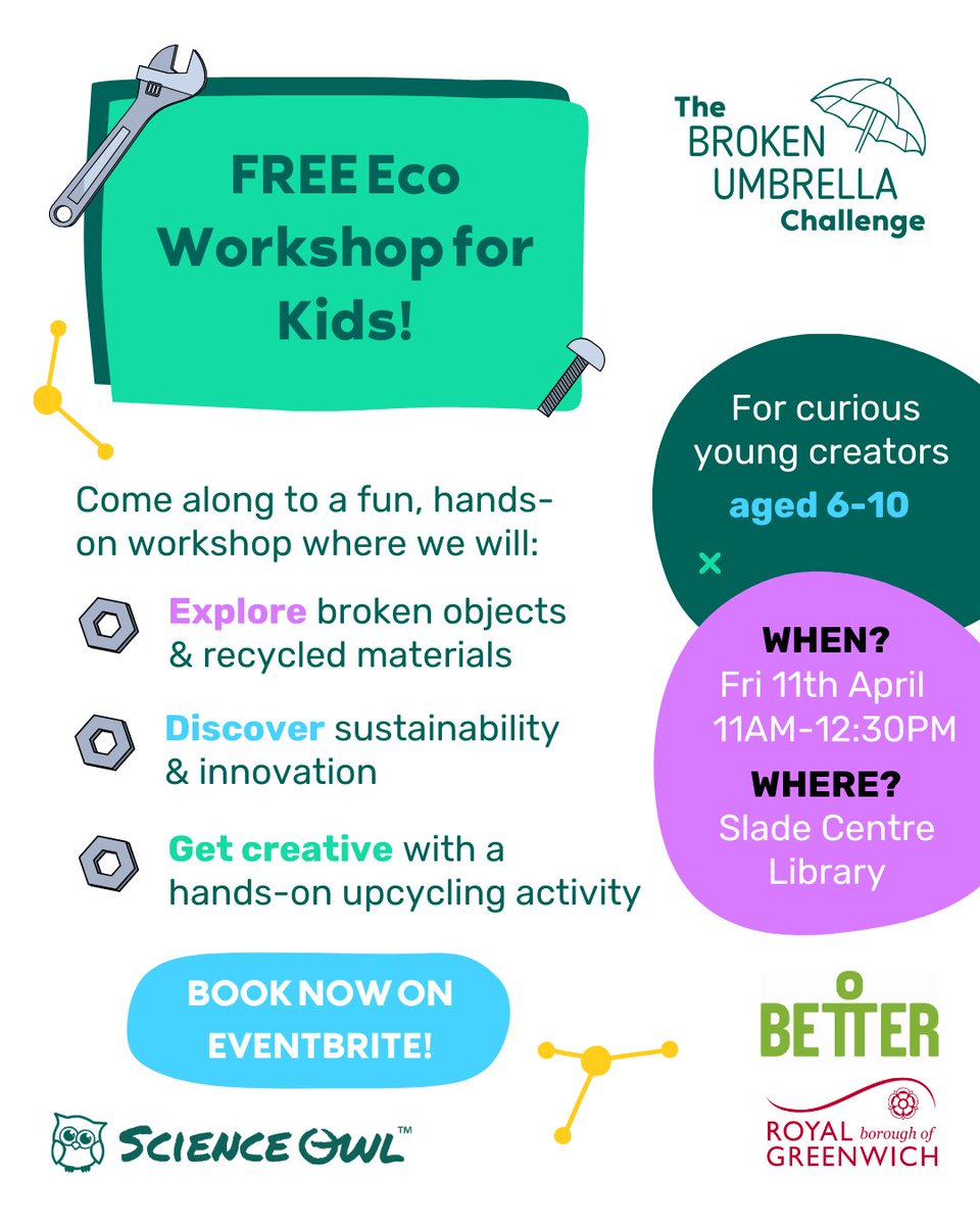 GreenwichLibs's tweet image. Join us at #SladeLibrary next Friday for a fun, free eco workshop where children can partake in a creative upcycling activity and learn about sustainability! Please book here to join in: bit.ly/43xCrpR @Royal_Greenwich @Better_UK #LoveYourLibrary