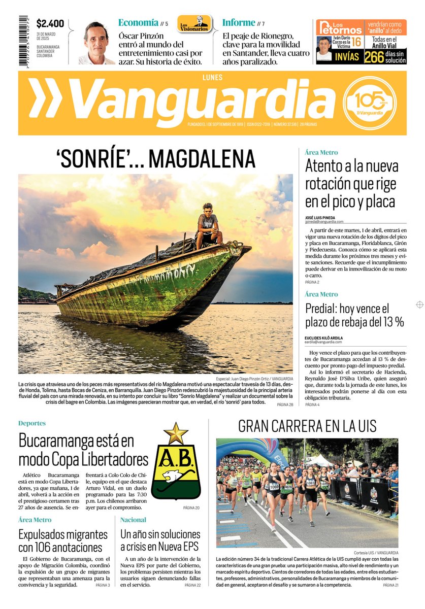 ¡Buenos días! Feliz Lunes☀️🤗
Les compartimos la portada de nuestra edición impresa de hoy. 🗞

Recuerde que en Vanguardia.com podrá encontrar las noticias de Santander, Colombia y el mundo. 📱📰