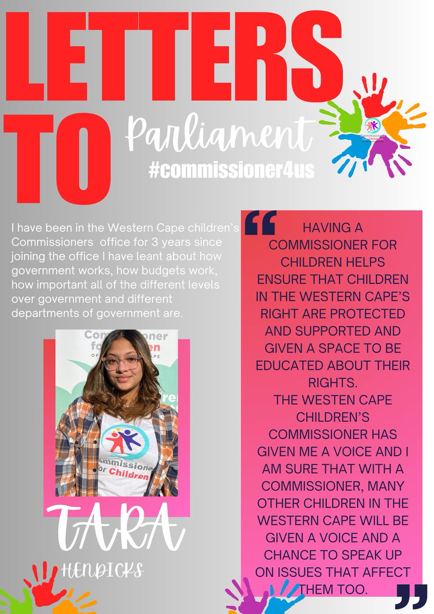 PART 5: LETTERS TO THE PROVINCIAL PARLIAMENT

We conclude our Letters to Parliament feature with correspondence from Storm and Tara. The children’s letters emphasise the importance of continuity of the Office. Stay tuned for more #Commissioner4us content.