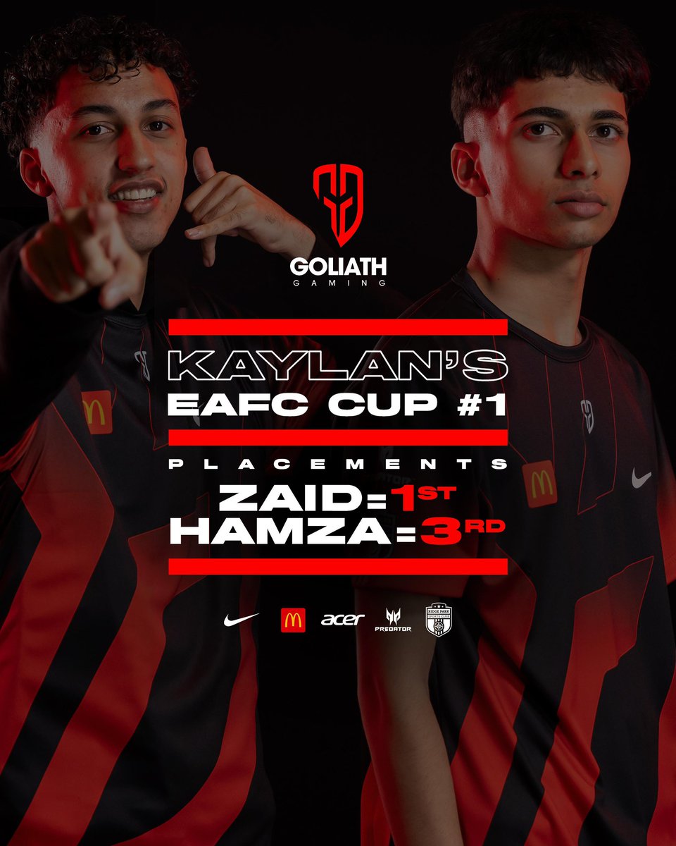 Goliath Gaming (@goliathgamingza) on Twitter photo Solid start to the season for #GGFIFA as we claim a double podium finish in <a href="/Kaylan_fut/">AG Kaylan</a>’s EAFC Cup #1😎🔥 Well done to the fellow competitors👏
🥇 <a href="/ZaidApril_/">Zaid April</a>
🥉 <a href="/GG_HamzaMoosa10/">Hamza Moosa</a>
Strong start, and we’re only getting warmed up😉
#GoliathGamingArmy #McDeezXGoliath Solid start to the season for #GGFIFA as we claim a double podium finish in <a href="/Kaylan_fut/">AG Kaylan</a>’s EAFC Cup #1😎🔥 Well done to the fellow competitors👏
🥇 <a href="/ZaidApril_/">Zaid April</a>
🥉 <a href="/GG_HamzaMoosa10/">Hamza Moosa</a>
Strong start, and we’re only getting warmed up😉
#GoliathGamingArmy #McDeezXGoliath