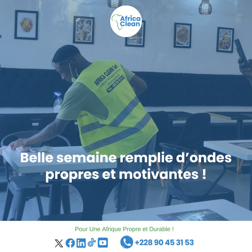 Lundi, c'est comme une tâche ménagère : on ne veut pas le faire, mais on n'a pas le choix ! 🧹😂 Allez, on se motive et on démarre la semaine avec énergie… et propreté ! 🌍💪🏾 

-----
AFRICA CLEAN, pour une Afrique Propre et Durable 🔵🟢⚪✨
📲 90 45 31 53
#Cleantech #africaclean