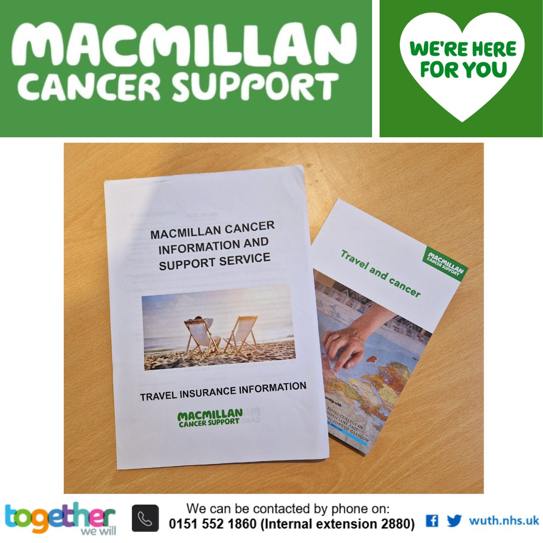 Are you looking to get away this summer but are unsure where to get info on travel and insurance? Why not grab a copy of our travel and cancer booklet? We also have a list of travel insurance companies who offer cancer cover. Find them at the Macmillan info centre at Arrowe Park!