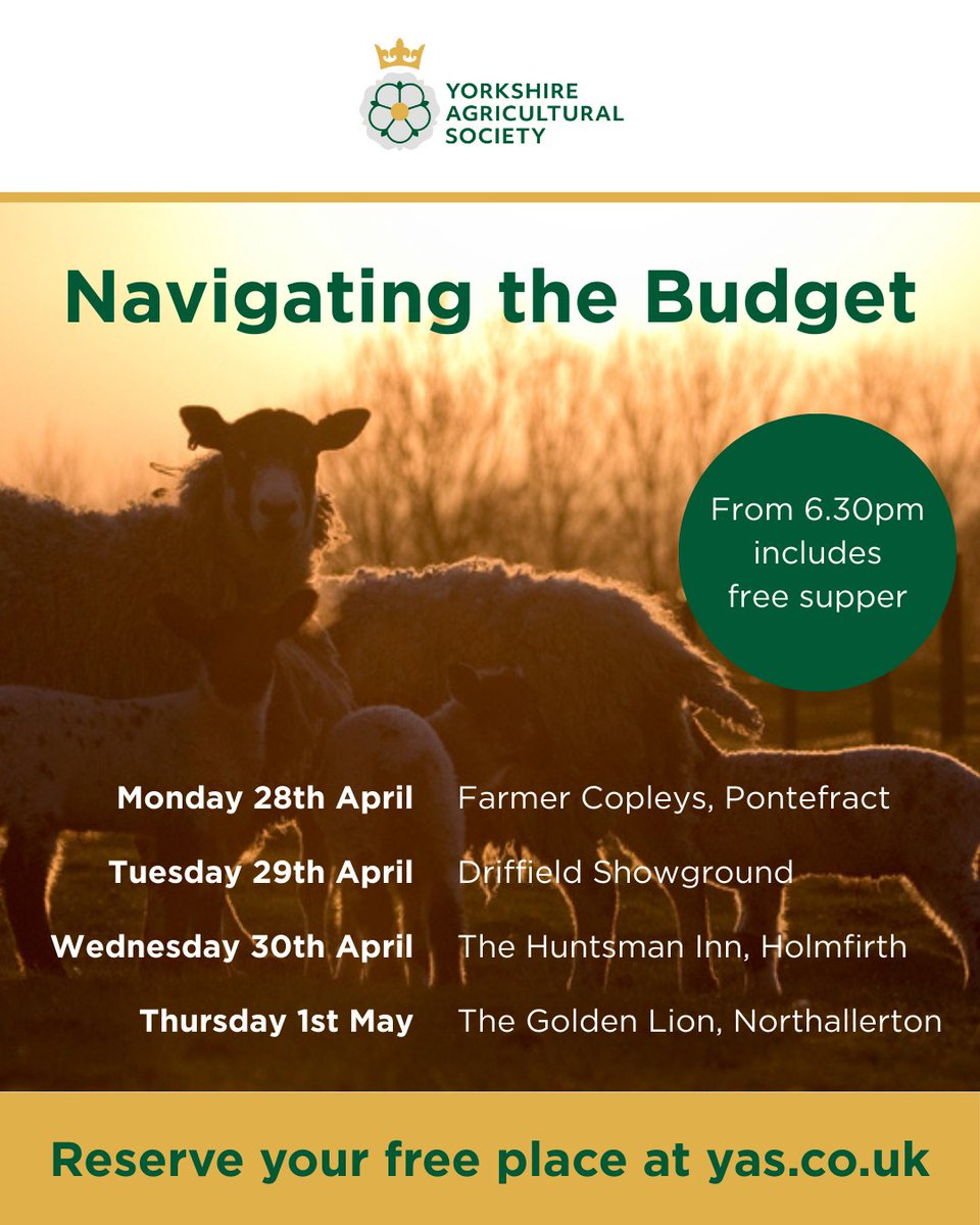 A series of FREE support events to help farmers navigate announcements made in the Autumn Budget are being held by the Yorkshire Agricultural Society.

To reserve your place, visit yas.co.uk/budget-events-…