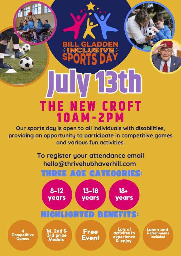 The New Croft (@thenewcroft) on Twitter photo 🌟 EXCITING NEWS | We're thrilled to be partnering with Thrive Hub to bring you the Bill Gladden Inclusive Sports Day on 13th July, 10AM - 2PM!
📩 Register now by emailing hello@thrivehubhaverhill.com and join us for a day of sport, fun, and inclusivity! 🌟 EXCITING NEWS | We're thrilled to be partnering with Thrive Hub to bring you the Bill Gladden Inclusive Sports Day on 13th July, 10AM - 2PM!
📩 Register now by emailing hello@thrivehubhaverhill.com and join us for a day of sport, fun, and inclusivity!