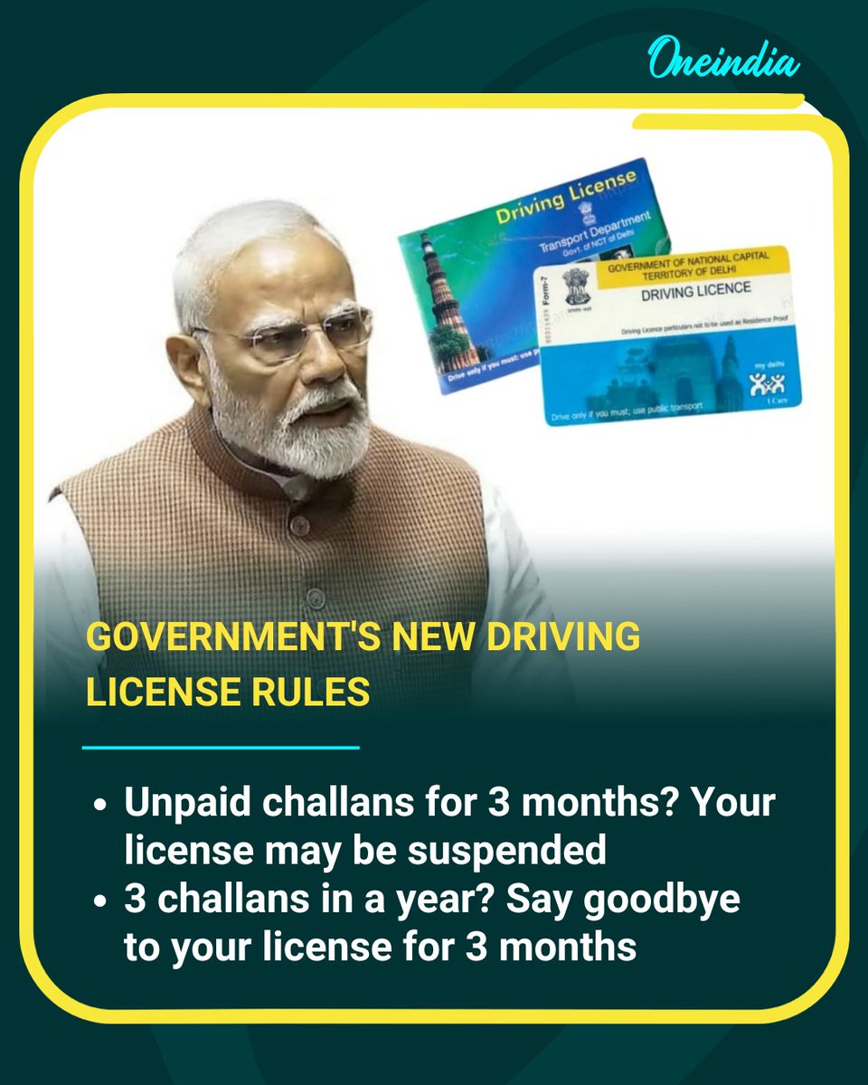 Oneindia's tweet image. Government&apos;s New Driving License Rules

#drivinglicense #driving #drivingrules