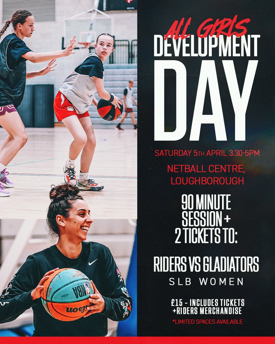 All Girls development Day‼️

Coming up this Saturday, we have an all girls basketball session that includes tickets our game 🆚 <a href="/Cal_Gladiators/">Caledonia Gladiators</a> straight after!

🎟️ Limited spaces. Book here: booking.leicesterarena.co.uk/c/LZEmOKzmpW/t…