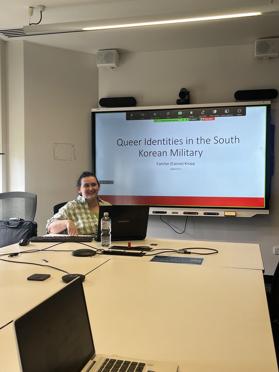 Congratulations to Cassie Kropp (Mres in Korean Studies) and her supervisors, Andy, Blair and Hyein on the excellent news! Cassie's research is looking at the experiences and potential discrimination faced by queer service personnel in the South Korean Military.