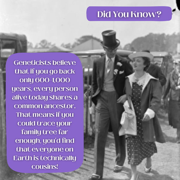 If you go back just 600–1,000 years, we all share a common ancestor! 🌍✨

Turns out, the whole world is one big (very distant) family. So technically… we’re all cousins! 

#genealogy #explore #dna #peoplefinding #ancestry #ancestors #history #exploremore
