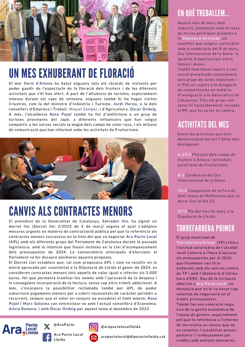 Aquest mes de març hem estat protagonistes en diferents àmbits, tal com recollim en el nostre butlletí mensual, que en aquesta ocasió es tenyeix del rosa dels camps florits i de Fira de Sant Josep.