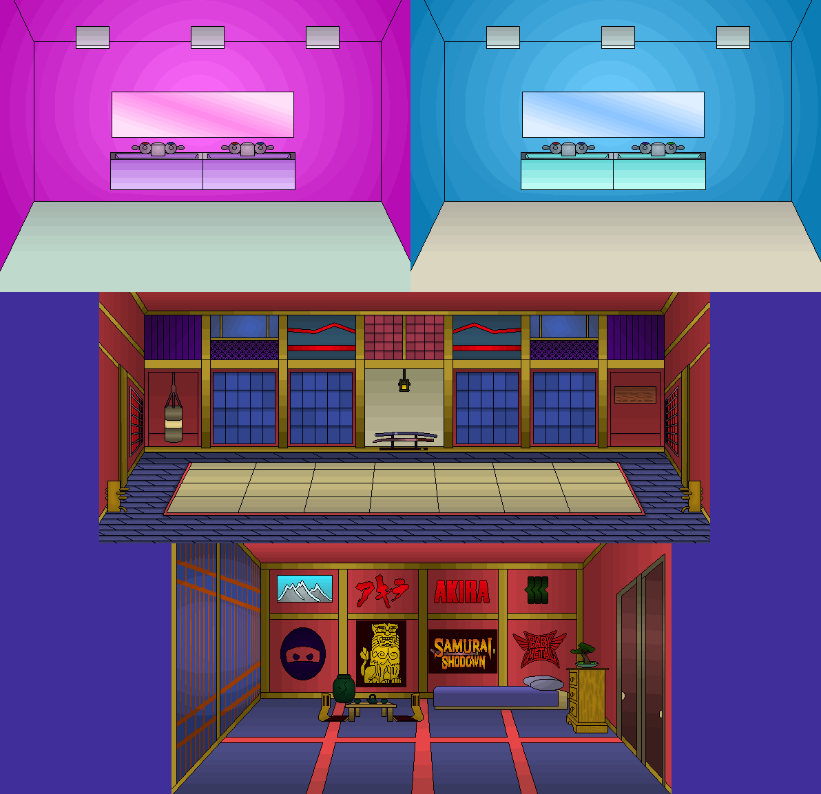 CrowsarSar's tweet photo. Hanzou (Pico's School) Stage Mugen. 
Drawn with Sprite 
- Male/Female Toilet (Pico's School)
- Hanzo Room (Original Stage by Me)
- Hanzo's Dojo Training (Original Stage by Me)
New stages for Ninjas.
#picosschool #Newgrounds #Mugen #Fightinggame #Hanzou #Mugenstage https://t.co/OjQd749B3O