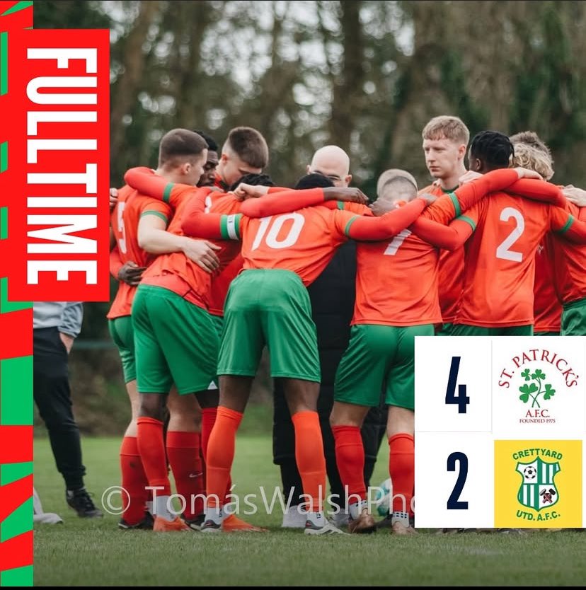 Premier | Our Premier side secured a 4-2 win over Crettyard United yesterday morning✅

Goals came from Lord Afrifa (2), Brandon Kelly and Shane Buggy🔥

#StPats | #StPatsafc