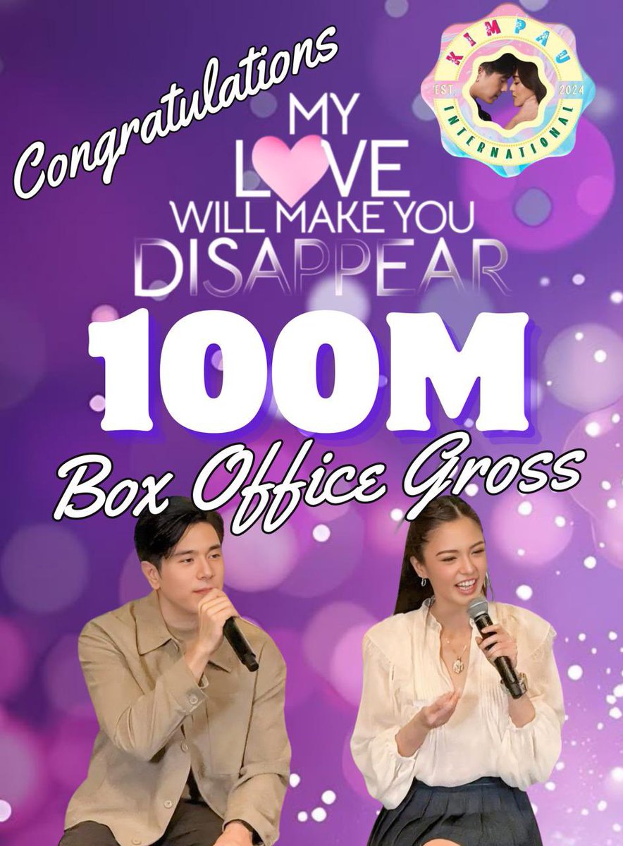 KimPauInterna's tweet image. 100M Hearts Touched, 100M Reasons to Be Grateful
Congratulations to @prinsesachinita , @mepauloavelino , Direk Chad Vidanes, and the entire My Love Will Make You Disappear team for reaching a phenomenal ₱100 million worldwide box office gross! What a beautiful reminder that…