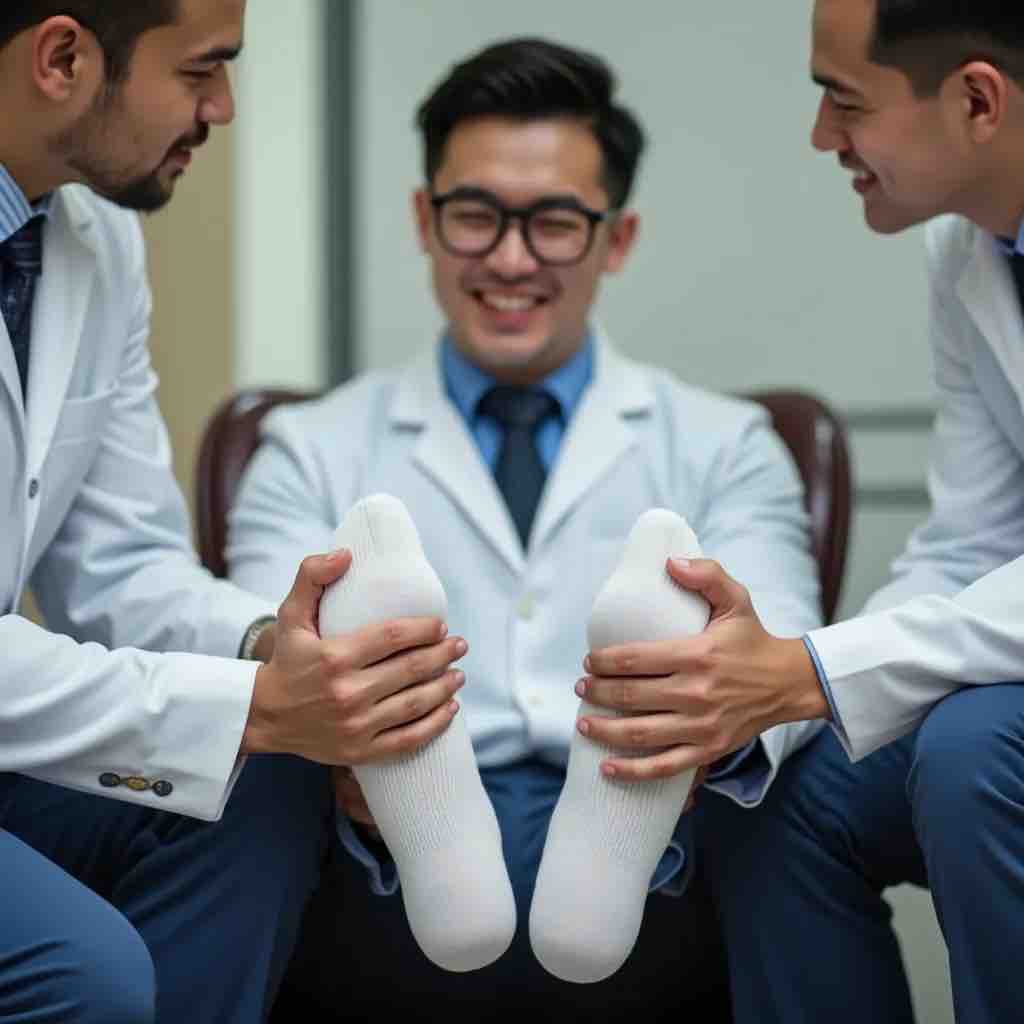 白襪腳底搔癢，好癢好癢