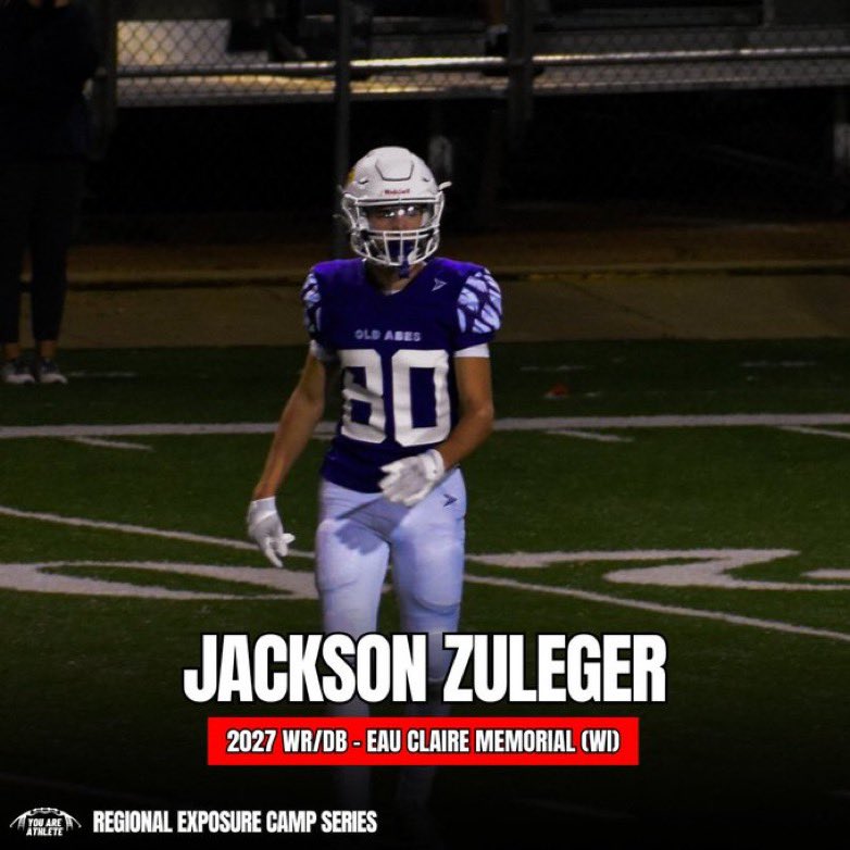 Jackson Zuleger ‘27 WR/DB (@jacksonzuleger) on Twitter photo Thank you <a href="/youareathlete/">You Are Athlete</a> for the personal graphic!! <a href="/ecmfootball/">Eau Claire Memorial Football</a> <a href="/PrepRedzoneWI/">Prep Redzone Wisconsin</a> <a href="/MJ_NFLDraft/">Mark Johnson</a> Thank you <a href="/youareathlete/">You Are Athlete</a> for the personal graphic!! <a href="/ecmfootball/">Eau Claire Memorial Football</a> <a href="/PrepRedzoneWI/">Prep Redzone Wisconsin</a> <a href="/MJ_NFLDraft/">Mark Johnson</a>