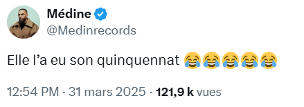 AlertesInfos's tweet photo. 🇫🇷🎶 FLASH - Le rappeur Médine réagit à la condamnation de Marine Le Pen affirmant "[qu']elle l'a eu son quinquennat". https://t.co/xjl8CimL8h