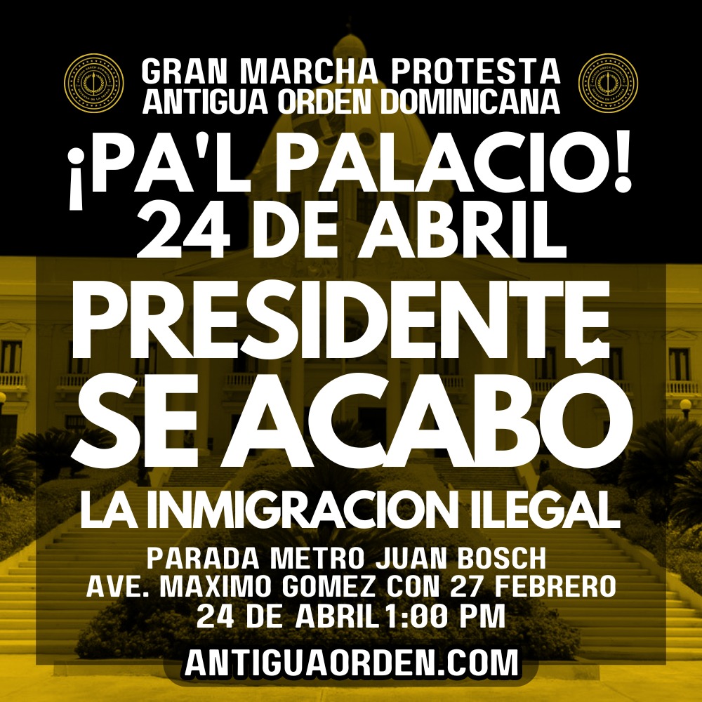 Antigua Orden Dominicana (@antiguaorden_rd) on Twitter photo Presidente: <a href="/luisabinader/">Luis Abinader</a> ¡Se acabó la inmigración ilegal!
El pueblo dominicano ya no aguanta más.
Estamos cansados de ver cómo en los últimos 25 años se desborda nuestra tierra sin control, cómo se vulnera nuestra soberanía, y cómo se pisotean nuestras leyes ante la mirada Presidente: <a href="/luisabinader/">Luis Abinader</a> ¡Se acabó la inmigración ilegal!
El pueblo dominicano ya no aguanta más.
Estamos cansados de ver cómo en los últimos 25 años se desborda nuestra tierra sin control, cómo se vulnera nuestra soberanía, y cómo se pisotean nuestras leyes ante la mirada