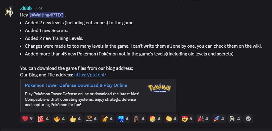 ptdicu's tweet photo. - 2 new levels with cutscenes added.
- 1 new secret added.
- 2 new training levels added.
- 45+ new Pokémon added.
- Many changes (details on the wiki).

Download the game files here: https://t.co/56fJHjFEFI
#PokemonTowerDefense #PTD #PTD3 https://t.co/SffCH3mvAS