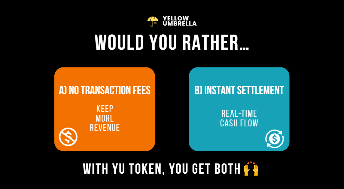 _YUPROJECT's tweet photo. โ๏ธWould you rather...
A) Never pay transaction fees again ๐ธ
B) Get instant payments, no delays ๐
๐คWhy not both?
With YU Token, small businesses get low fees and real-time settlement.
#Web3Payments #SmallBusiness #YUToken #YellowUmbrella https://t.co/lVac7zaN0e