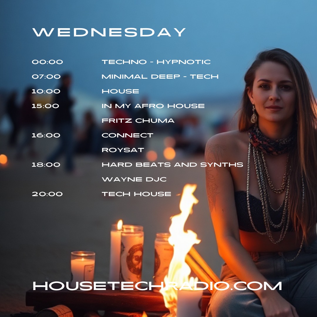 Wednesday's line up <a href="/HouseTechRadio/">HouseTech Radio</a> 
housetechradio.com
3pm Fritz Chuma #afrobeats
4pm Roysat #techno #hardtechno
6pm Wayne DJC #HouseMusic #nudiscohouse #breakbeatmusic #MelodicHouse #DeepHouse