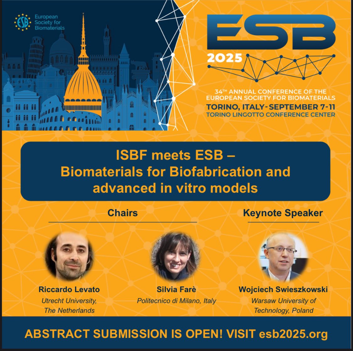 BioMaterials Group (@biomaterialsg) on Twitter photo Happy to share that Prof Wojciech Swieszkowski will be keynote speaker at <a href="/ESB_2025/">ESB 2025</a> for the collaborative symposium with <a href="/ISBioFab/">Intl Soc Biofab</a> titled “Biomaterials for #biofabrication and advanced in vitro models”.
Chairs: <a href="/RicLevato/">rlevato</a> <a href="/SilviaFare/">silvia fare</a>
#BioGroupWUT <a href="/WUT_edu/">Warsaw University of Technology</a> <a href="/PW_edu/">Politechnika Warszawska</a> <a href="/Biofab2025/">ISBF Biofabrication 2025</a> Happy to share that Prof Wojciech Swieszkowski will be keynote speaker at <a href="/ESB_2025/">ESB 2025</a> for the collaborative symposium with <a href="/ISBioFab/">Intl Soc Biofab</a> titled “Biomaterials for #biofabrication and advanced in vitro models”.
Chairs: <a href="/RicLevato/">rlevato</a> <a href="/SilviaFare/">silvia fare</a>
#BioGroupWUT <a href="/WUT_edu/">Warsaw University of Technology</a> <a href="/PW_edu/">Politechnika Warszawska</a> <a href="/Biofab2025/">ISBF Biofabrication 2025</a>