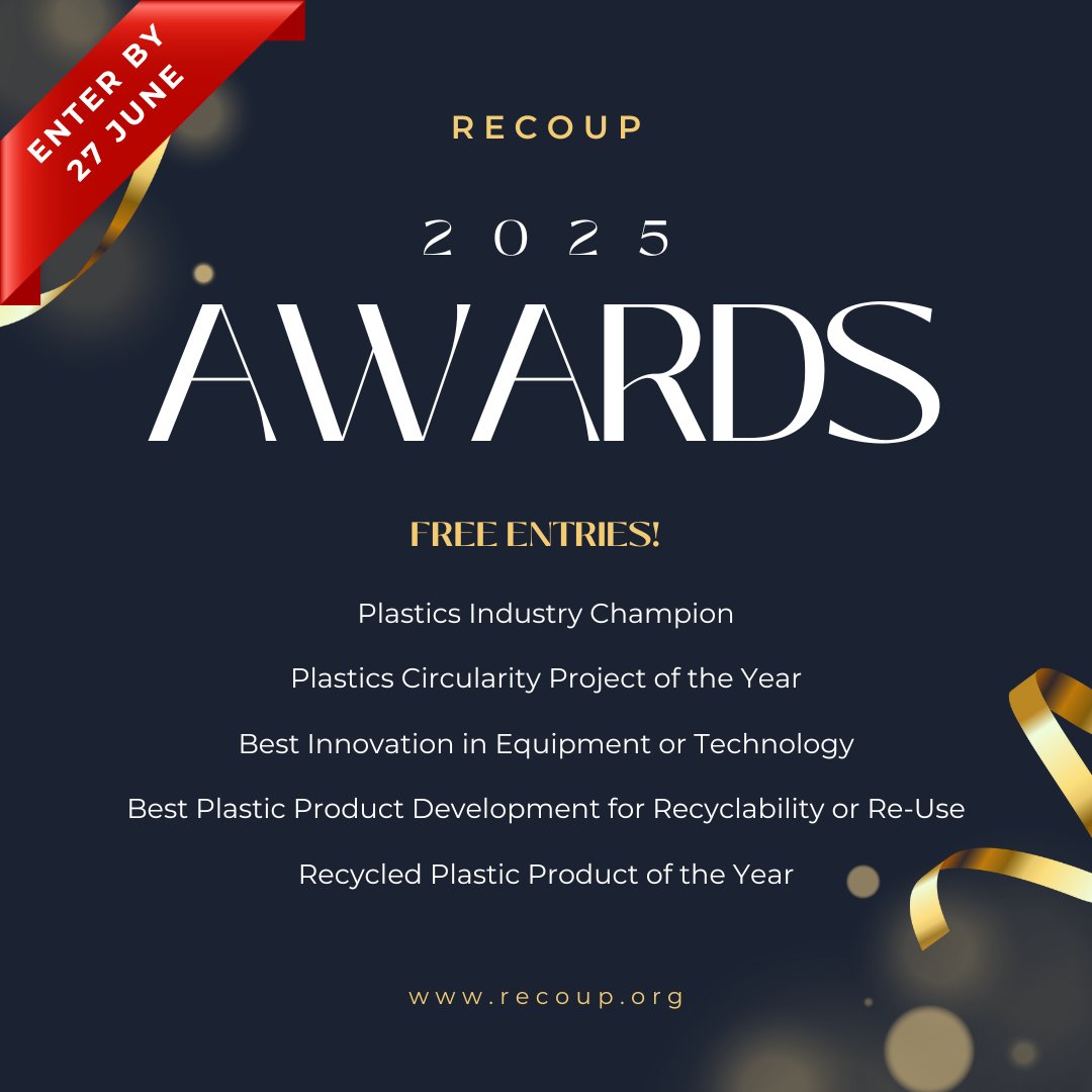 Don't miss your chance to showcase your innovative solutions and contributions to the plastic recycling industry! Enter the 2025 RECOUP awards now!

ENTER FOR FREE &gt; recoup.org/recoup-awards-…

#PlasticsRecycling #Sustainability #Innovation #CleanerFuture #ResourceEfficiency #Reuse