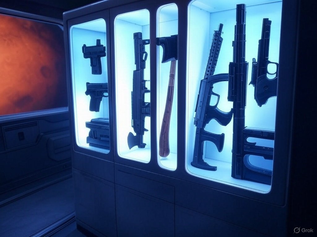 JaydzDev's tweet photo. ARMOURY: A compact weapon cabinet that will soon be standard on all multiplayer vessels. 

Sized by your ship’s chassis, these bad boys offer limited slots for the vessel owner to stock with any weapons they own. 

Got a rare blaster? Slot it in! 
Got a spectral weapon? Slide that in!

How does it work?
If you’re a skilled sentry and strapped into a SENTRY seat, you can equip any weapon from the Armoury - but only if you’ve got the matching asset in your inventory. 

Coordinate with your captain, secure those assets, and lock ‘n’ load for the onslaught of boarding foes coming in the VOIDSTORM update for the #UnderpunksRPG #DiscordGame.