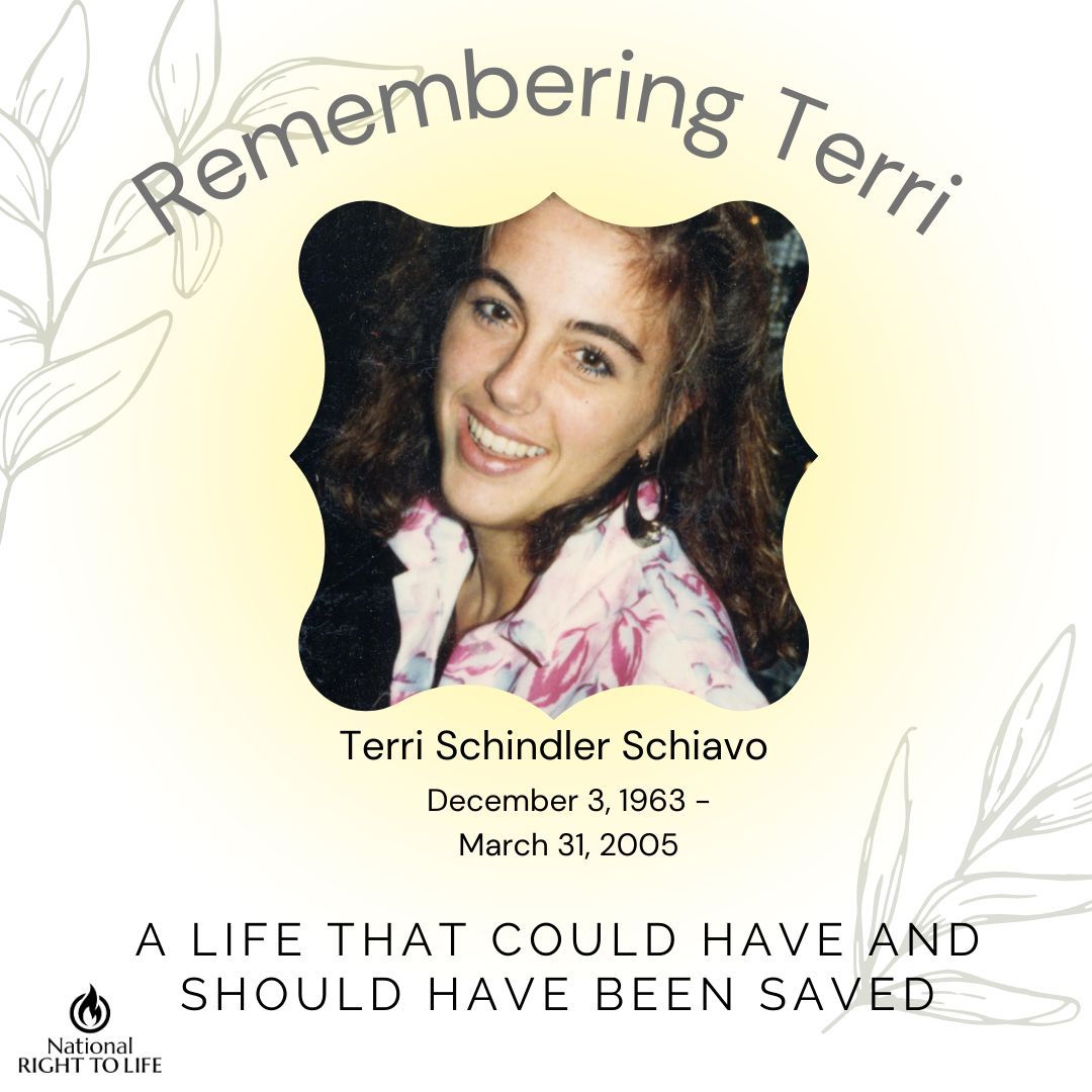 nrlc's tweet image. Twenty years ago, Terri Schiavo died not from illness or injury—but from court-ordered dehydration and starvation. Her death was slow, silent, and heartbreaking. Deprived of food and water, Terri’s life was ended. We will never forget her.