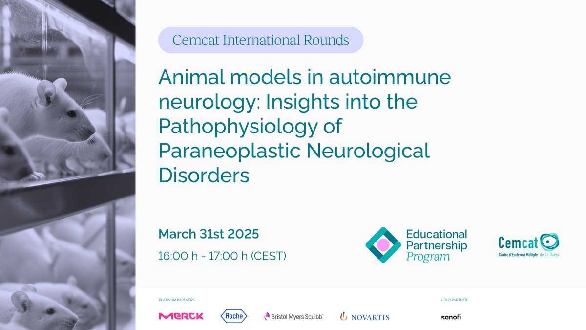 🕑 Only 2 hours to go!
Join us today at 16:00 CEST for a new session of Cemcat International Rounds.

🧠 Animal models in autoimmune neurology: Insights into the Pathophysiology of Paraneoplastic Neurological Disorders
🎙 Prof. Roland Liblau (CHU Toulouse)
🩺 Moderated by Dr.