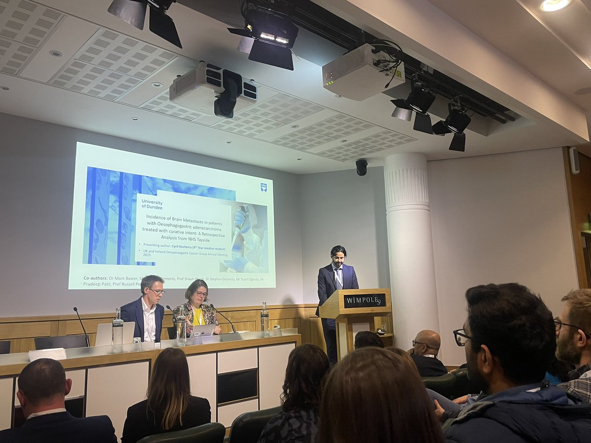 Prof Russell Petty (@russellpetty19) on Twitter photo Fourth year <a href="/UoDMedicine/">UoD Medicine</a> student Cyril Kocherry presenting his research on brain metastases in Oesophageal cancer at UKIOG- in the setting of modern treatments the incidence may be higher than we previously anticipated.
Great work- ππππ
<a href="/majbaxter/">Mark Baxter</a> <a href="/NHSTayside/">NHS Tayside</a> Fourth year <a href="/UoDMedicine/">UoD Medicine</a> student Cyril Kocherry presenting his research on brain metastases in Oesophageal cancer at UKIOG- in the setting of modern treatments the incidence may be higher than we previously anticipated.
Great work- ππππ
<a href="/majbaxter/">Mark Baxter</a> <a href="/NHSTayside/">NHS Tayside</a>