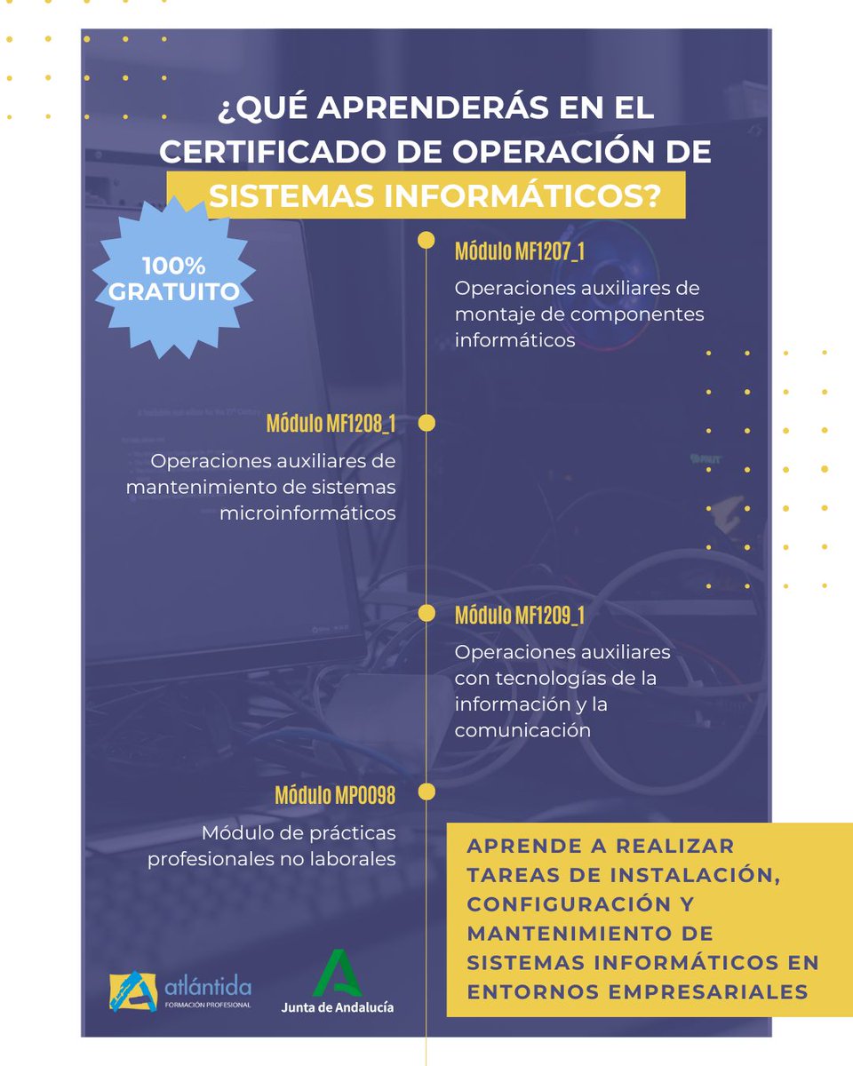 🖥️ El futuro digital necesita profesionales como tú. 
Las empresas necesitan especialistas en operación de #sistemasmicroinformáticos para garantizar el correcto funcionamiento de su #tecnología. 
🔗 ¡Últimas plazas disponibles!
📞 676 40 58 08 
📧 cursos@atlantidaformacion.com