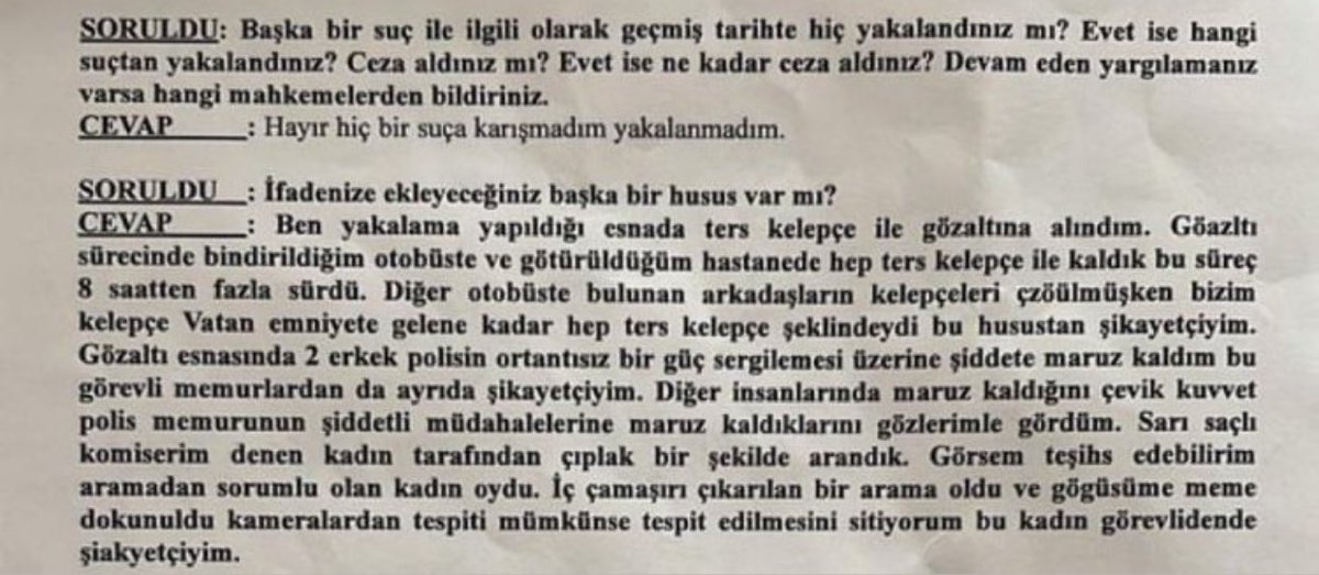 polis şiddetine ve çıplak aramaya maruz kalan kadının ifadesi.