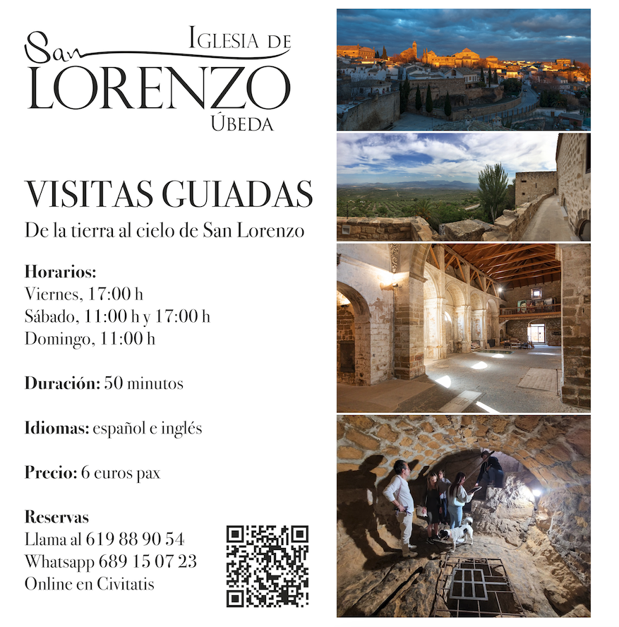 Un VIAJE EN EL TIEMPO te espera
Explora la Iglesia de San Lorenzo con nuestras VISITAS GUIADAS a través de un apasionante recorrido «de la tierra al cielo de San Lorenzo»:
Reserva aquí
Llama al 619 88 90 54
Whatsapp 689 15 07 23
Online en Civitatis civitatis.com/es/ubeda/visit…
