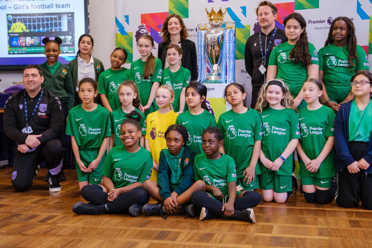 WBAFoundation's tweet photo. Last Friday was a day to remember at @SfxEmmaus! 🏆

We teamed up with @SarahCoombesWB and the Premier League to deliver an Active Allies Assembly and present their amazing girls' football team with new kit. 👕

The students gained insight into life as an MP, learned about Premier League values, and had a blast taking photos with the trophy! 📸

@PLCommunities