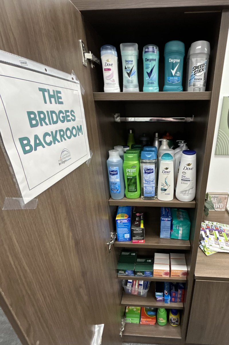 Thanks to our HS student coordinator, the Bridges Backroom remains fully stocked and ready to serve students who may not have access to personal hygiene products. This resource is available to any student, no questions asked. 💚💛
