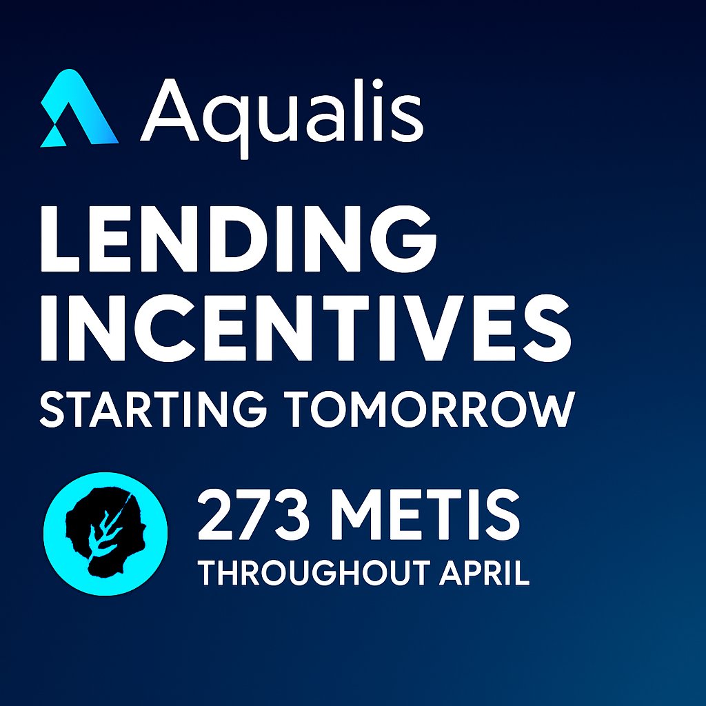 Exciting news for Aqualis users! This April, we will distribute a total of 273 METIS to borrowers only on <a href="/MetisL2/">Metis🌿</a> 

You can earn a share of: 
🔹38 METIS for borrowing m.USDT
🔹38 METIS for borrowing m.USDC 
🔹197 METIS for borrowing METIS 

Rewards starting from the 1st of