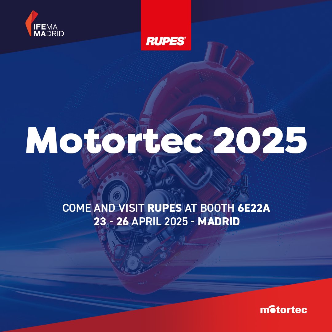 RUPES is heading to Motortec Madrid 2025!
🗓️April 23–26 📍IFEMA Madrid – Booth 6E22A

Get hands-on with the latest polishing technology, discover our professional detailing and sanding solutions, and meet the RUPES team in person!

#rupes #rupesbigfoot #motortec